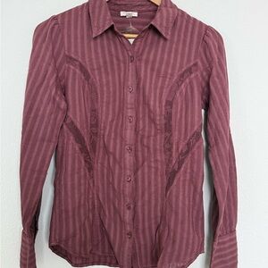Striped Burgundy Button-Up Shirt